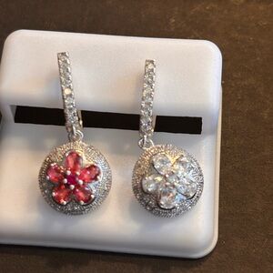 Elegant Silver and Pink Floral Earrings